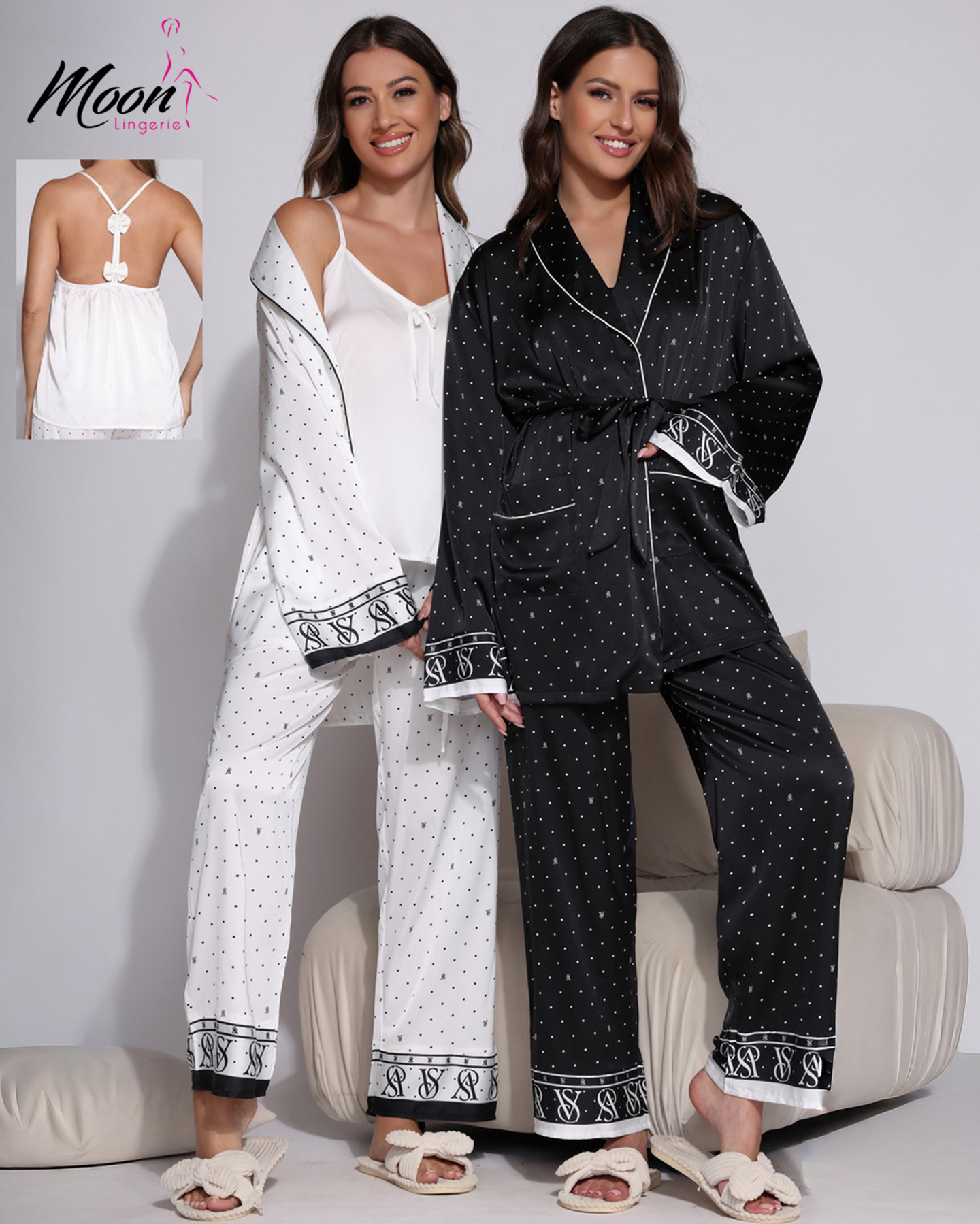 بيجامة 3قطع ساتان